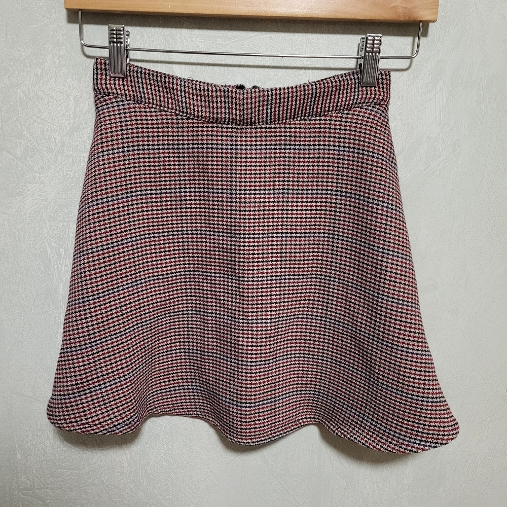Lpa Houndstooth Plaid Knit Skater Mini Skirt